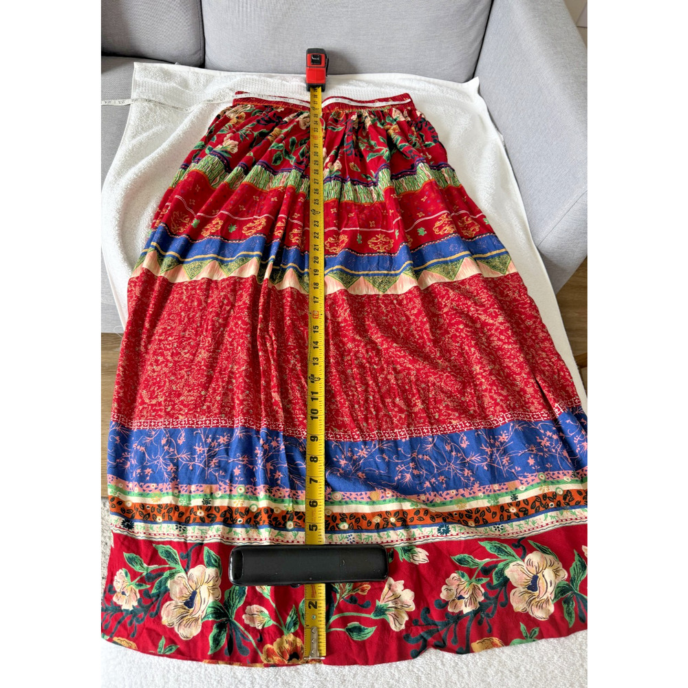 Vintage Red Blue Floral Maxi Skirt Womens large Boho Striped Rayon Cottagecore - Picture 8 of 9
